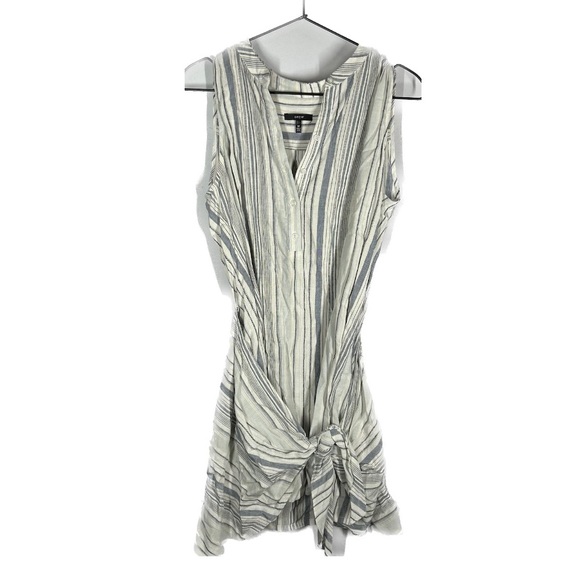 DREW Dresses & Skirts - Drew Striped linen Dress Wrap Around Tie Front Button Down V Neck size M